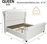 Queen Size Platform Bed Frame with Scroll Wingback Headboard/Footboard