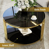 Gold Glass Coffee Table Black Round Modern Living Room Table