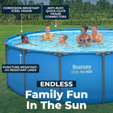 15' x 48 Round Above Ground Swimming Pool, Outdoor Metal Frame, Blue