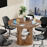43-59 Inch Walnut Oval Meeting Table with Storage, Suitable for 4-6 People