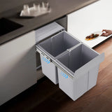 20L Each Dual Pull-Out Trash Can Easy Install Under Cabinet Kitchen Waste Bin with 2 Bins Slide out Recycling Garbage Can