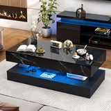 Modern Stylish Coffee Table w/ LED lights, Double-Layer Design for Living Room