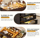 Glass Tabletop, Lights & Jewelry Organizer for Bedroom Dressing Room