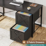 Corner Computer Desk, Reversible L Shaped Computer Desk with Fabric Drawers