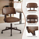 Mid Century Retro Home Office Desk Chair with Back, Faux Leather Adjustable