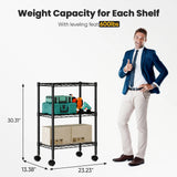 JHK 3-5 Tier Grid Storage Bookshelf with Lockable Wheels Mobile Metallic Shelving Rack Heavy Duty Standing