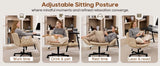 TCGBKAF Beige Criss Cross Chair with Adjustable Arms PU Leather Swivel Vanity Chair with Side Pockets Ergonomic Cross Legged Office Chair with Wheels Adjustable Height Computer Desk Chair