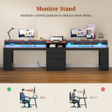 96.6" Long Computer Desk, 2 Person Desk with LED Lights & Power Outlet