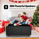 Smart Coffee Table with Built-in Fridge 15W Wireless Charging USB Ports
