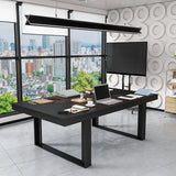 7.2FT Rectangular Conference Table Black Metal Frame Large Meeting Desk Office