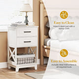 30" Tall Wood Nightstand Table with 2 Ders and Open Shel for Bedroom