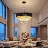 Modern Black & Gold Crystal Chandelier, Dimmable 5-Tier Round K9 Crystal Chandelier