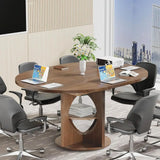 43-59 Inch Walnut Oval Meeting Table with Storage, Suitable for 4-6 People