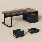 Walnut Executive Desk With Power Outlet Drawers Lateral File Cabinet Adjustable
