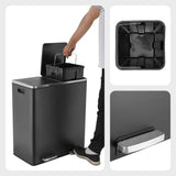 Recycling Rubbish Bin,Stainless Steel Kitchen Bin,Trash Garbage Can,Pedal Waste bin,60 L-2 x 30 Litres,with Soft Close Lid,Black
