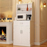 66 Pantry Cabinet with Adjustable Shelves and Drawer, Freestanding Microwave Stand Bakers Rack with Wine Glass Holder, Kitchen P