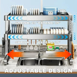 Over Sink Dish Drying Rack 3 Tier Full 304 Stainless Steel Large Storage Kitchen Dish Rack Expandable Drainer Shelf for Counter