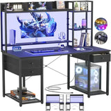 LED Gaming Desk with Hutch 47.2'' Computer Workstation Black