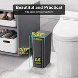 3 Pack 10 L/2.6 Gal Bathroom Trash Can with Lid, Small Kitchen Trash Bin with Press Type Lid