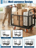 6-in-1 Foldable Platform Truck Cart With Cage 1800 LBS Heavy Duty 4-Wheel Push Dolly