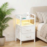Industrial  Nightstand with Built-in Charging Station, 2 Drawers & LED Lights