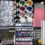 Acrylic Nail Kit With Chrome Powder, Almond Tips, Art Brushes, Charms, 3D Gel, Tools,