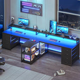 94.5" Two Person Gaming Desk with 8 Drawers LED Power Strip Monitor Stand