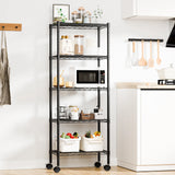 JHK 3-5 Tier Grid Storage Bookshelf with Lockable Wheels Mobile Metallic Shelving Rack Heavy Duty