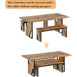 HIPIHOM 70.8" Wooden Dining Table with 2 Benches, Modern Set for 4-6 Person