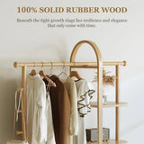 Solid Wood Clothing Rack with 4 Shelves Storage and 5 Wooden Hooks Clothes Rack,Multi-functional Coat Rack for Clothes, Shoes, B