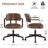 Mid Century Retro Home Office Desk Chair with Back, Faux Leather Adjustable