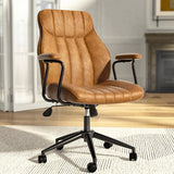 Black Leather Office Desk Chair with Wheels and Arms, Height Adjustable,