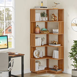 Tribesigns 6 Tier Corner Bookshelf, 64.96 Inch Tall Industrial Corner Bookcase