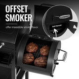 2-Burner Gas and Charcoal Combo Grill with Offset Smoker & Side Burner