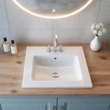 Bathroom Sink, ch Rectangular White Ceramic Vessel Sk with Overflow and 3 Faucet Holes, Drop Modern