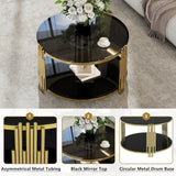 Gold Glass Coffee Table Black Round Modern Living Room Table