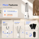 Bladeless Tower Fan & Space Heater with Air Purification, 80° Oscillation