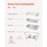 SucceBuy 8 Qt 6 Pack Chafing Dish Buffet Set Stainless Steel Chafer with 6 Full Size Pans