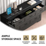 Black Dresser for Bedroom, 59'' Wide Chest of Drawers with Natural Wood