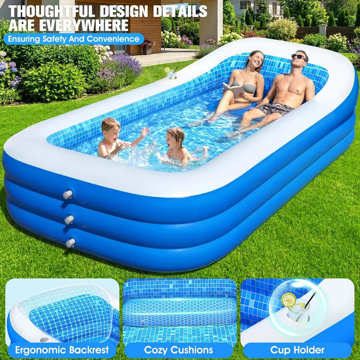 Inflatable Pool with Canopy for Adults & Kids, Large 110