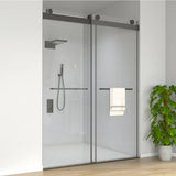 Sliding Frameless Shower Door Matte Black Clear Glass MD DC PRINT