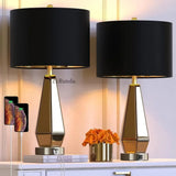 Set of 2 Mirrored Glass Bedside Table Lamps with 2 USB Ports for Nightstand