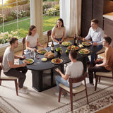 Walnut 70 Inch Oval Dining Table for 6-8 People, Modern Large Dining Room Table with 2-Tier Storage Space