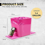 Pink Car Trash Bin With Leakproof Liner And Non-Slip Base – Includes 1 Pink Roll + 3 Black Rolls (80 Bags Total) For Vehicles