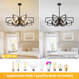 Modern 8-Light Geometric Chandelier Adjustable Height Metal Pendant Light