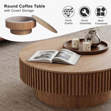 Round Wooden Coffee Table with Storage Shelf for Living Room Apartment