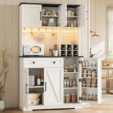 Dripex 71 Pantry Cabinet with Charging Station, Farmhouse Kitchen Pantry Storage Cabinet
