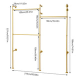 Gold 3-Tier Clothing Rack Wall Mounted Industrial Pipe Garment Rack Heavy Duty Metal Garment Frame