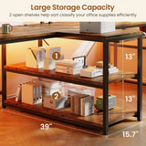 94.5" Home Office Desks, Computer Gaming Desk with Storage, LED Lights