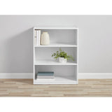 3-Shelf Bookcase with Adjustable Shelves, White, Freestanding Storage Organizer for Books, Office Supplies, Toys, Kitchen, Bathroom, Closet, Durable Wood/Plastic Frame, Easy to Assemble, Space-Saving